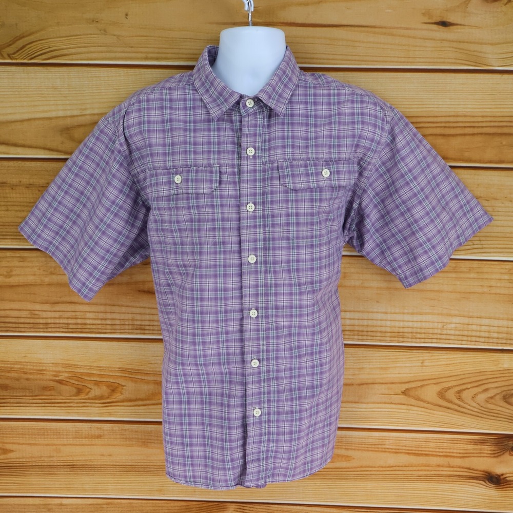 Falls Creek Short Sleeve‎ Button Up Shirt Mens Sz XL Purple Plaid Cotton Pockets
